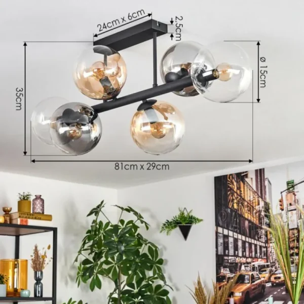 hofstein Gastor Plafonnier, Boule lumineuse Ambre, Clair, Fumé, 6 lumières* Lampes Modernes