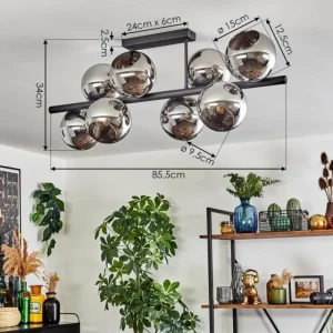 hofstein Gastor Plafonnier, Boule lumineuse Chrome, Fumé, 8 lumières* Lampes Modernes