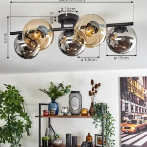 hofstein Gastor Plafonnier, Boule lumineuse Ambre, Chrome, Fumé, 5 lumières* Lampes Modernes