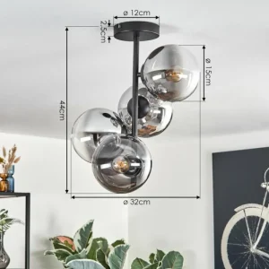 hofstein Gastor Plafonnier, Boule lumineuse Chrome, Clair, Fumé, 4 lumières* Lampes Modernes