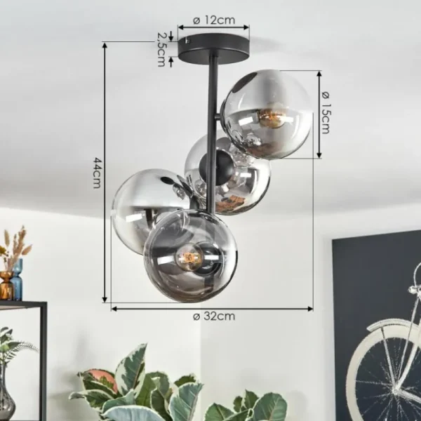 hofstein Gastor Plafonnier, Boule lumineuse Chrome, Clair, Fumé, 4 lumières* Lampes Modernes