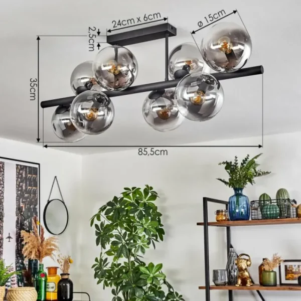 hofstein Gastor Plafonnier, Boule lumineuse Clair, Fumé, 8 lumières* Lampes Modernes