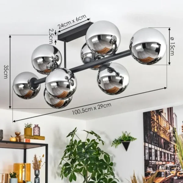 hofstein Gastor Plafonnier, Boule lumineuse Chrome, Fumé, 8 lumières* Lampes Modernes