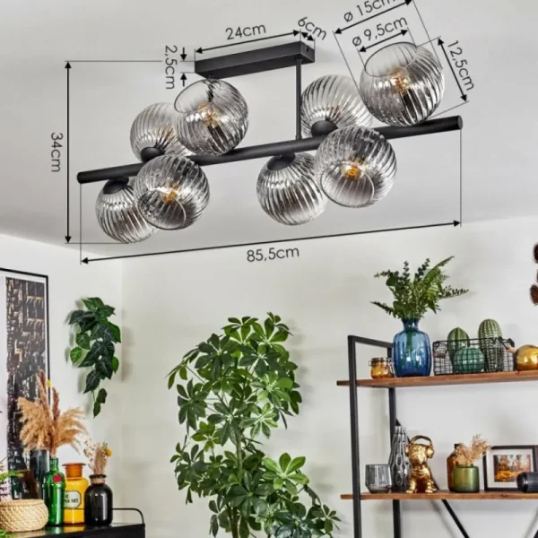 hofstein Gastor Plafonnier, Boule lumineuse Clair, Fumé, 8 lumières* Lampes Modernes