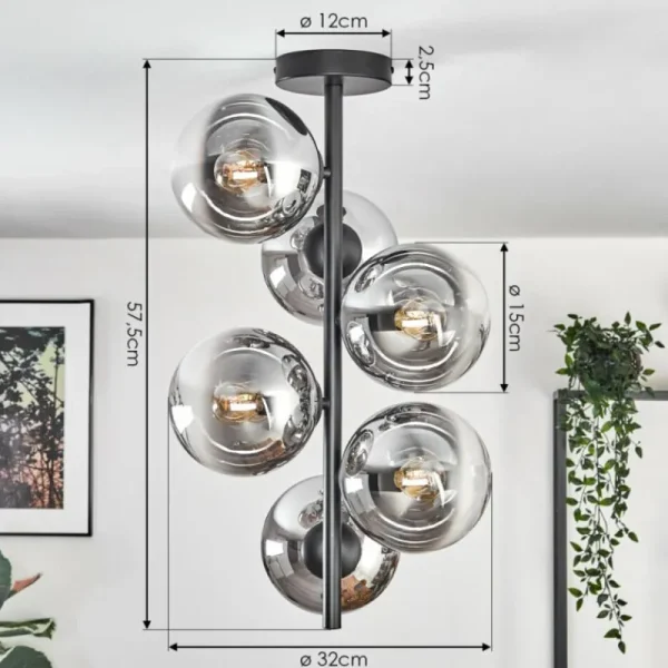 hofstein Gastor Plafonnier, Boule lumineuse Chrome, Fumé, 6 lumières* Lampes Modernes