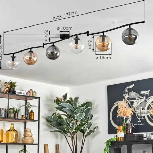 hofstein Gastor Plafonnier, Boule lumineuse Ambre, Clair, Fumé, 6 lumières* Lampes Modernes