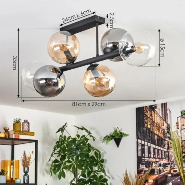 hofstein Gastor Plafonnier, Boule lumineuse Ambre, Clair, Fumé, 6 lumières* Lampes Modernes