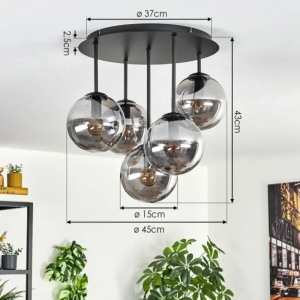 hofstein Gastor Plafonnier, Boule lumineuse 45 cm Fumé, 5 lumières* Lampes Modernes