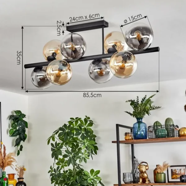 hofstein Gastor Plafonnier, Boule lumineuse Ambre, Clair, Fumé, 8 lumières* Lampes Modernes
