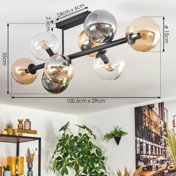 hofstein Gastor Plafonnier, Boule lumineuse Ambre, Clair, Fumé, 8 lumières* Lampes Modernes