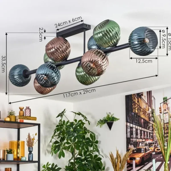 hofstein Gastor Plafonnier, Boule lumineuse Bleu, Vert, Cuivré, 10 lumières* Lampes Modernes