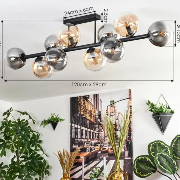 hofstein Gastor Plafonnier, Boule lumineuse Ambre, Clair, Fumé, 10 lumières* Lampes Modernes