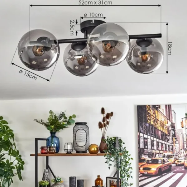hofstein Gastor Plafonnier, Boule lumineuse Chrome, Fumé, 4 lumières* Lampes Modernes