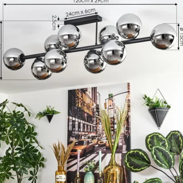 hofstein Gastor Plafonnier, Boule lumineuse Chrome, Fumé, 10 lumières* Lampes Modernes