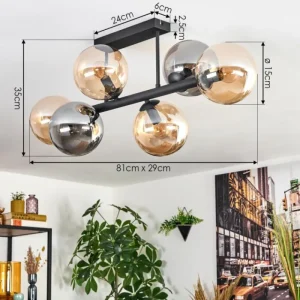 hofstein Gastor Plafonnier, Boule lumineuse Ambre, Fumé, 6 lumières* Lampes Modernes