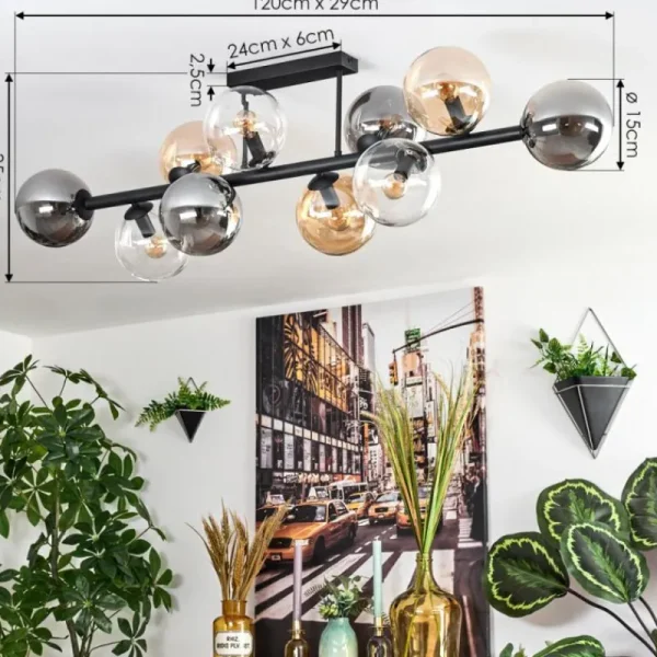 hofstein Gastor Plafonnier, Boule lumineuse Ambre, Clair, Fumé, 10 lumières* Lampes Modernes