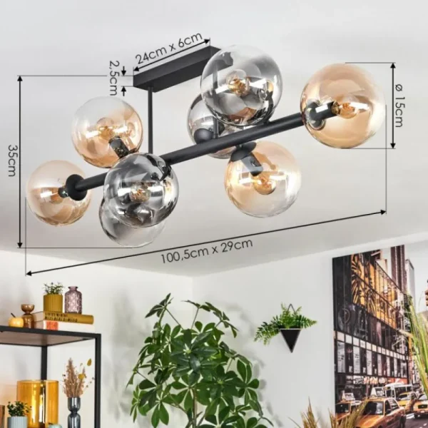 hofstein Gastor Plafonnier, Boule lumineuse Ambre, Clair, Fumé, 8 lumières* Lampes Modernes