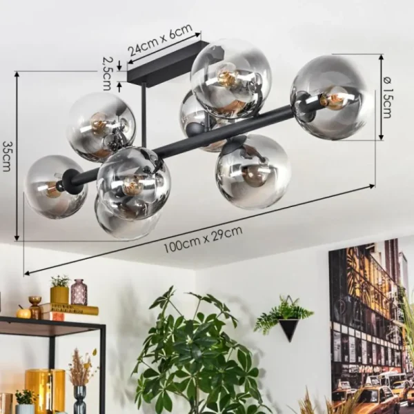 hofstein Gastor Plafonnier, Boule lumineuse Clair, Fumé, 8 lumières* Lampes Modernes