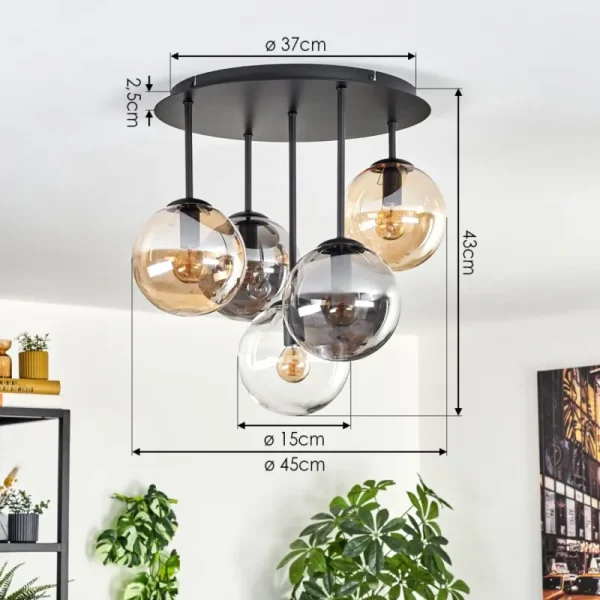 hofstein Gastor Plafonnier, Boule lumineuse 45 cm Ambre, Clair, Fumé, 5 lumières* Lampes Modernes
