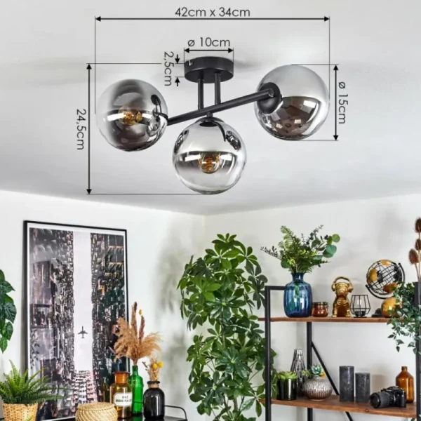 hofstein Gastor Plafonnier, Boule lumineuse Chrome, Clair, Fumé, 3 lumières* Lampes Modernes