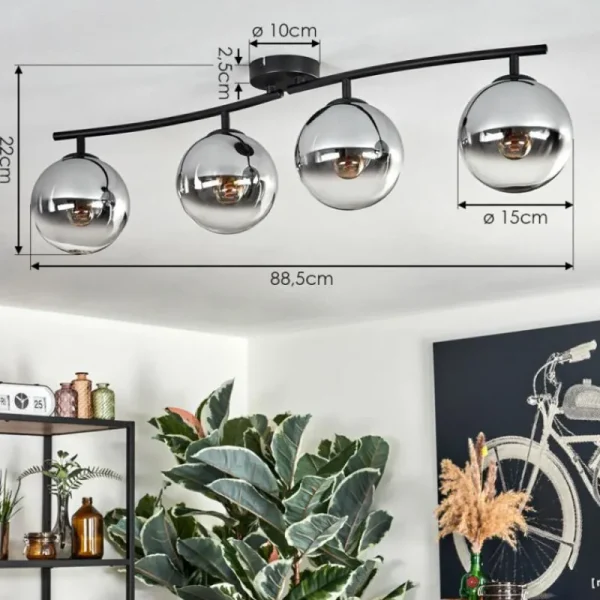 hofstein Gastor Plafonnier, Boule lumineuse Chrome, Clair, Fumé, 4 lumières* Lampes Modernes