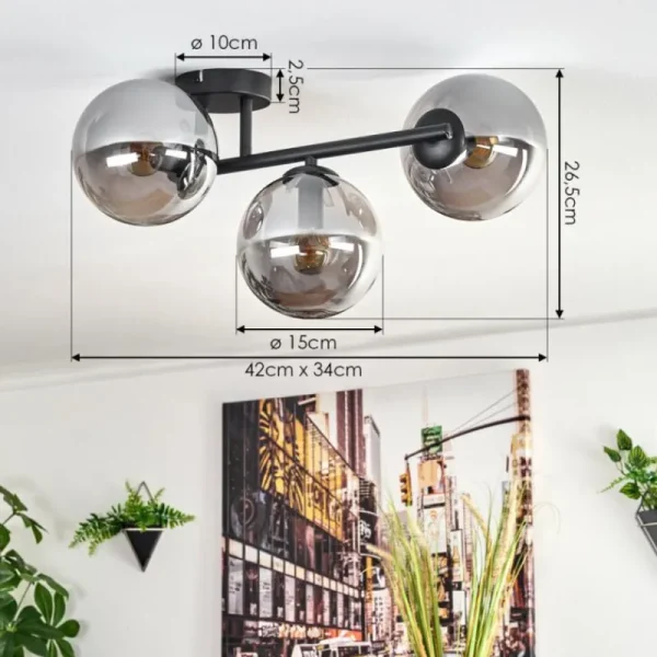 hofstein Gastor Plafonnier, Boule lumineuse Fumé, 3 lumières* Lampes Modernes