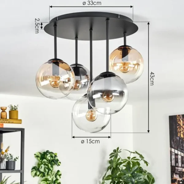hofstein Gastor Plafonnier, Boule lumineuse 45 cm Ambre, Clair, Fumé, 5 lumières* Lampes Modernes
