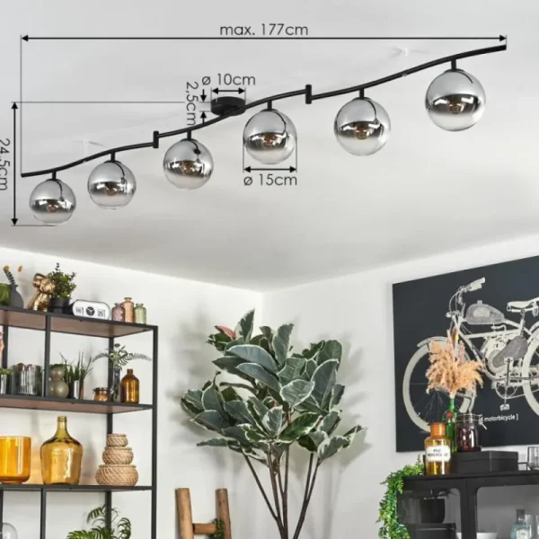 hofstein Gastor Plafonnier, Boule lumineuse Chrome, Clair, Fumé, 6 lumières* Lampes Modernes