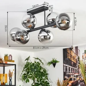 hofstein Gastor Plafonnier, Boule lumineuse Chrome, Clair, Fumé, 6 lumières* Lampes Modernes