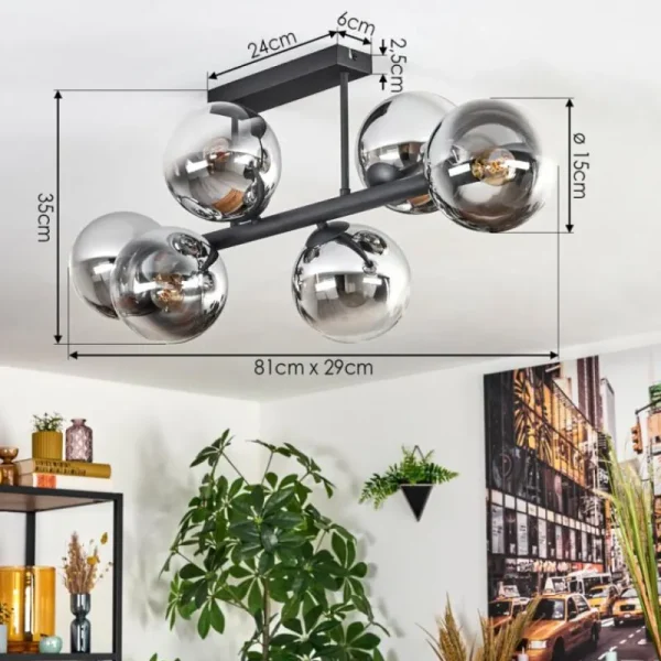 hofstein Gastor Plafonnier, Boule lumineuse Chrome, Clair, Fumé, 6 lumières* Lampes Modernes