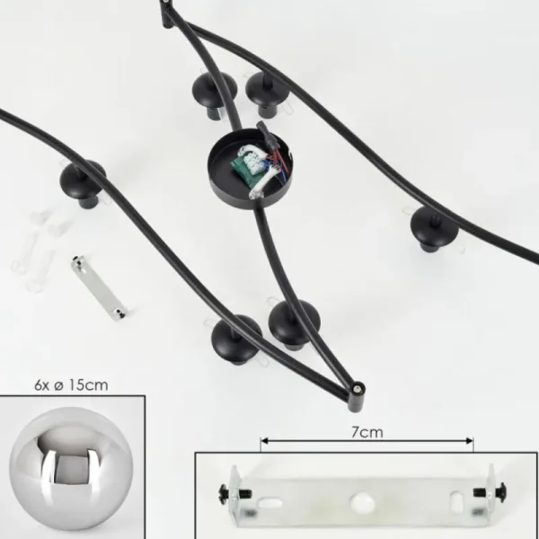 hofstein Gastor Plafonnier, Boule lumineuse Chrome, Fumé, 6 lumières* Lampes Modernes