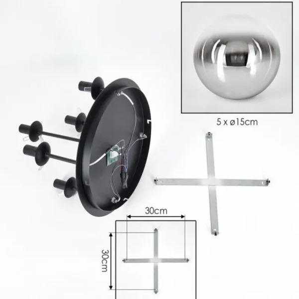hofstein Gastor Plafonnier, Boule lumineuse 45 cm Chrome, Clair, Fumé, 5 lumières* Lampes Modernes