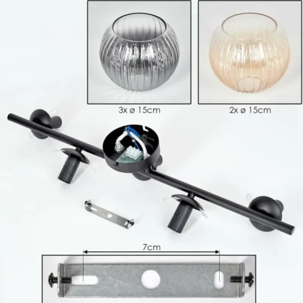 hofstein Gastor Plafonnier, Boule lumineuse Ambre, Clair, Fumé, 5 lumières* Lampes Modernes