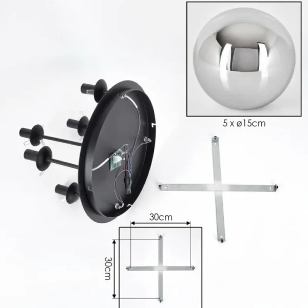 hofstein Gastor Plafonnier, Boule lumineuse 45 cm Chrome, Fumé, 5 lumières* Lampes Modernes