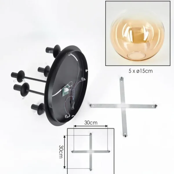 hofstein Gastor Plafonnier, Boule lumineuse 45 cm Ambre, Clair, 5 lumières* Lampes En Verre