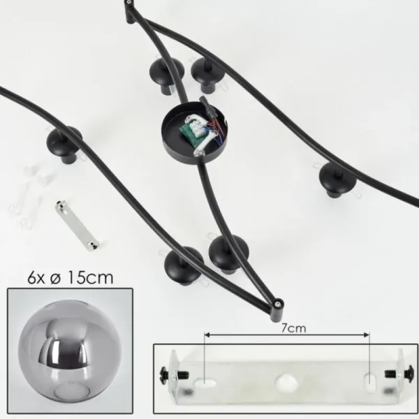 hofstein Gastor Plafonnier, Boule lumineuse Chrome, Fumé, 6 lumières* Lampes Modernes