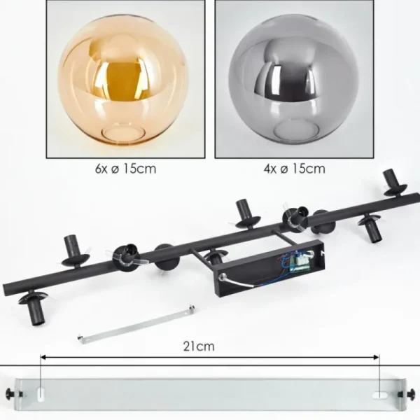 hofstein Gastor Plafonnier, Boule lumineuse Ambre, Fumé, 10 lumières* Lampes Modernes
