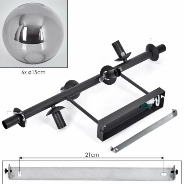 hofstein Gastor Plafonnier, Boule lumineuse Fumé, 6 lumières* Lampes Modernes