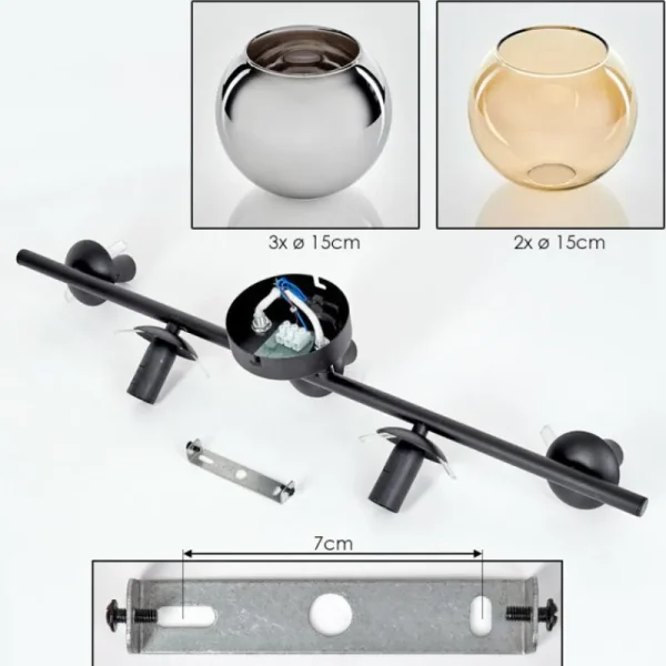 hofstein Gastor Plafonnier, Boule lumineuse Ambre, Chrome, Fumé, 5 lumières* Lampes Modernes