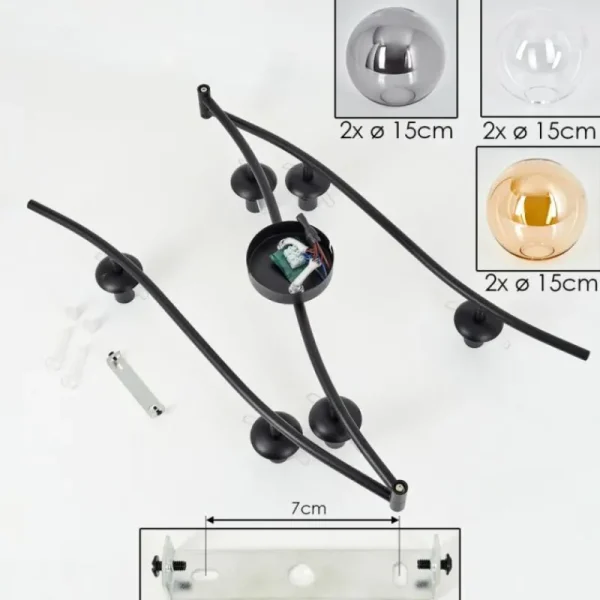 hofstein Gastor Plafonnier, Boule lumineuse Ambre, Clair, Fumé, 6 lumières* Lampes Modernes