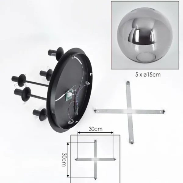 hofstein Gastor Plafonnier, Boule lumineuse 45 cm Fumé, 5 lumières* Lampes Modernes