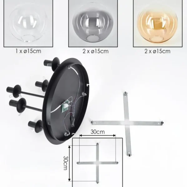 hofstein Gastor Plafonnier, Boule lumineuse 45 cm Ambre, Clair, Fumé, 5 lumières* Lampes Modernes