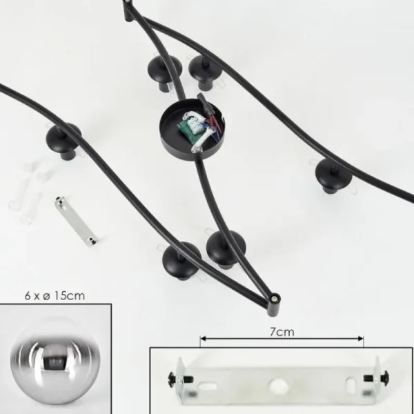hofstein Gastor Plafonnier, Boule lumineuse Chrome, Clair, Fumé, 6 lumières* Lampes Modernes
