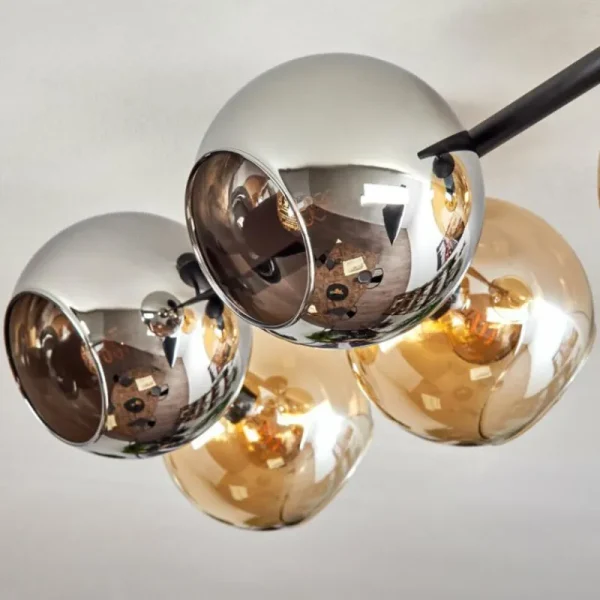hofstein Gastor Plafonnier, Boule lumineuse Ambre, Chrome, Fumé, 5 lumières* Lampes Modernes