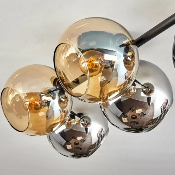 hofstein Gastor Plafonnier, Boule lumineuse Ambre, Chrome, Fumé, 5 lumières* Lampes Modernes