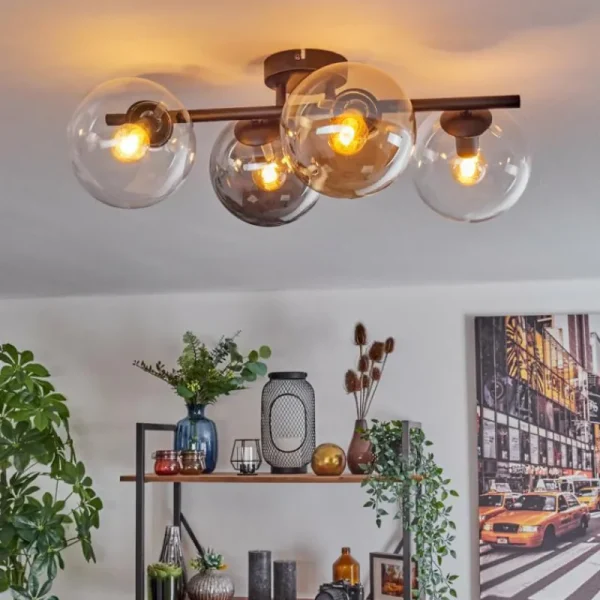 hofstein Gastor Plafonnier, Boule lumineuse Ambre, Clair, Fumé, 4 lumières* Lampes Modernes