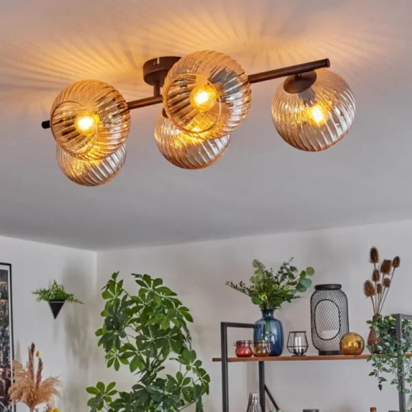 hofstein Gastor Plafonnier, Boule lumineuse Ambre, 5 lumières* Lampes Modernes