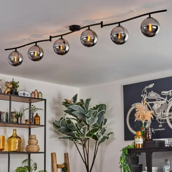 hofstein Gastor Plafonnier, Boule lumineuse Chrome, Fumé, 6 lumières* Lampes Modernes