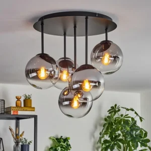 hofstein Gastor Plafonnier, Boule lumineuse 45 cm Chrome, Clair, Fumé, 5 lumières* Lampes Modernes