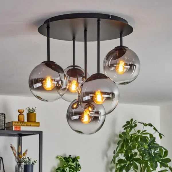 hofstein Gastor Plafonnier, Boule lumineuse 45 cm Chrome, Clair, Fumé, 5 lumières* Lampes Modernes